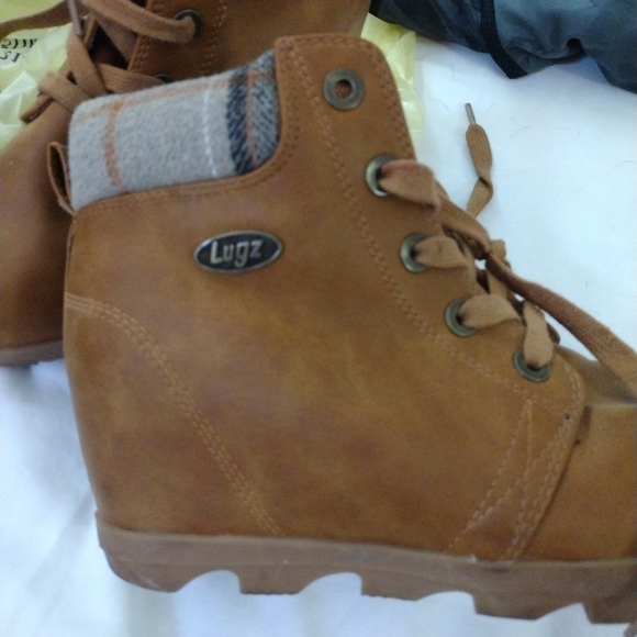Lugz Shoes - Lugz Brown Wedge Boots with Plaid Detail